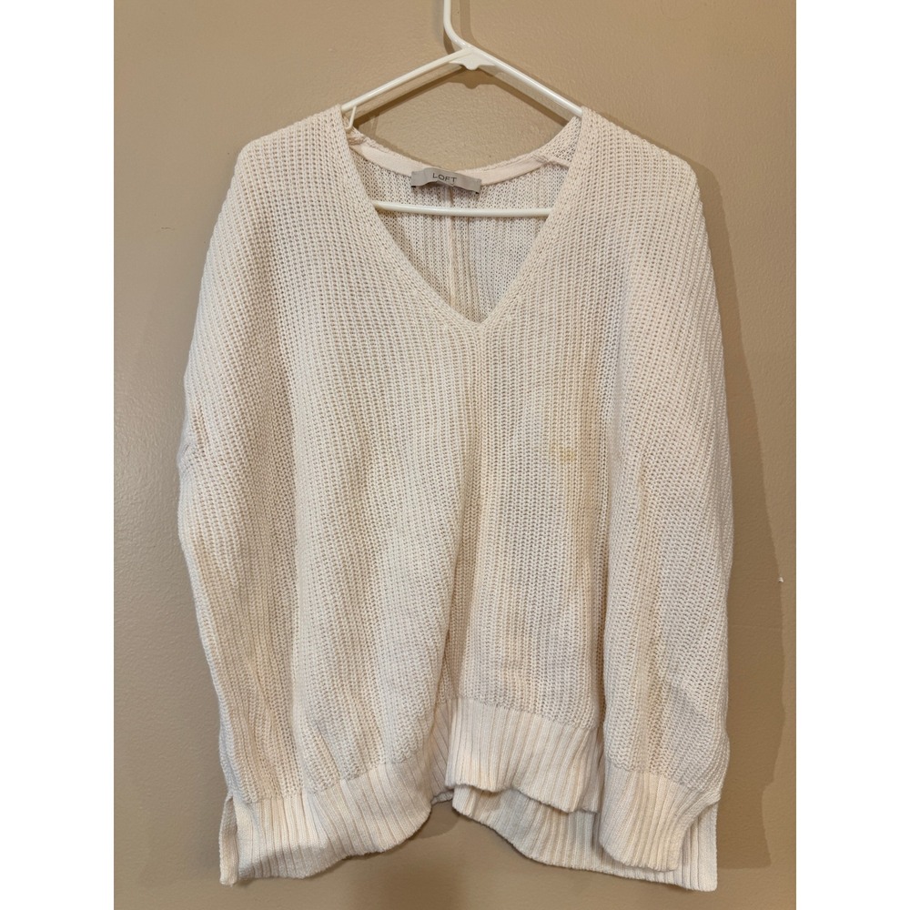LOFT Womens Cream Shaker Knit V-Neck Sweater Vest Size M Oversized Sleeveless